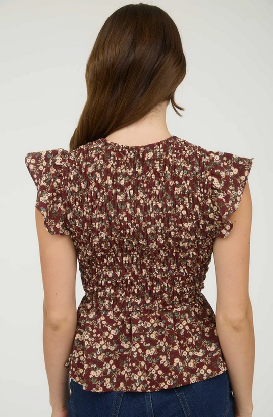 Burgundy Ditsy Floral Top