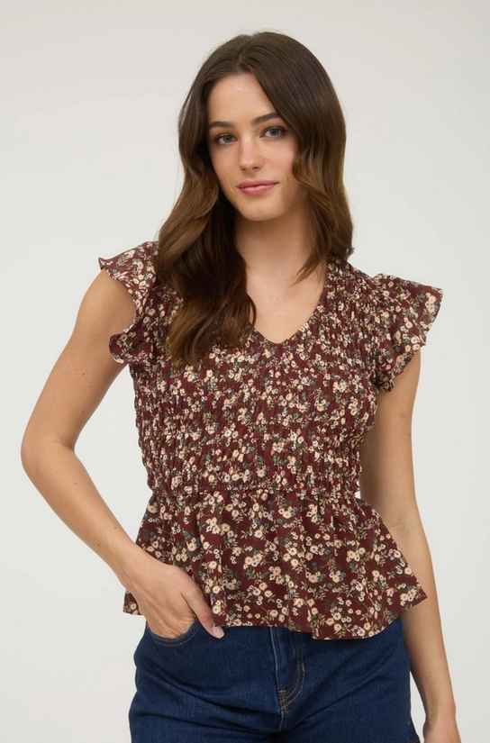 Burgundy Ditsy Floral Top