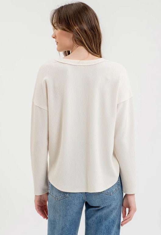 Cream Button V-Neck Sweater