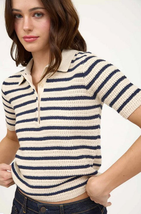 Khaki knit short-sleeve sweater