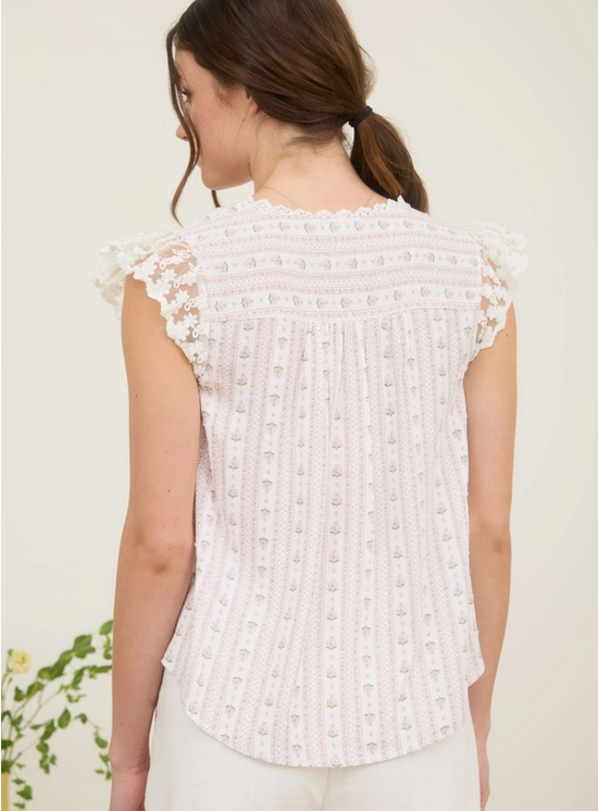 Pink Floral Striped Blouse