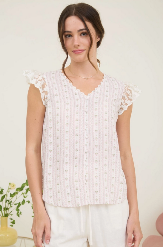 Pink Floral Striped Blouse