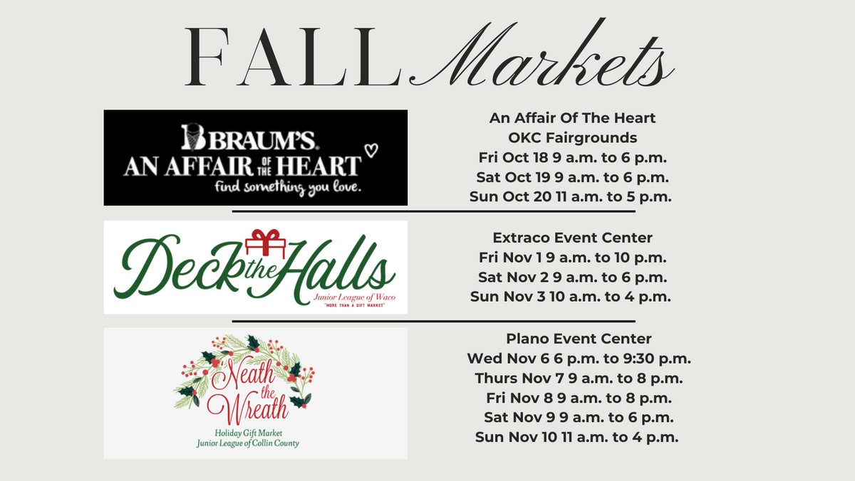 October and November Markets! AAOTH in OKC and Junior League Waco and Plano!