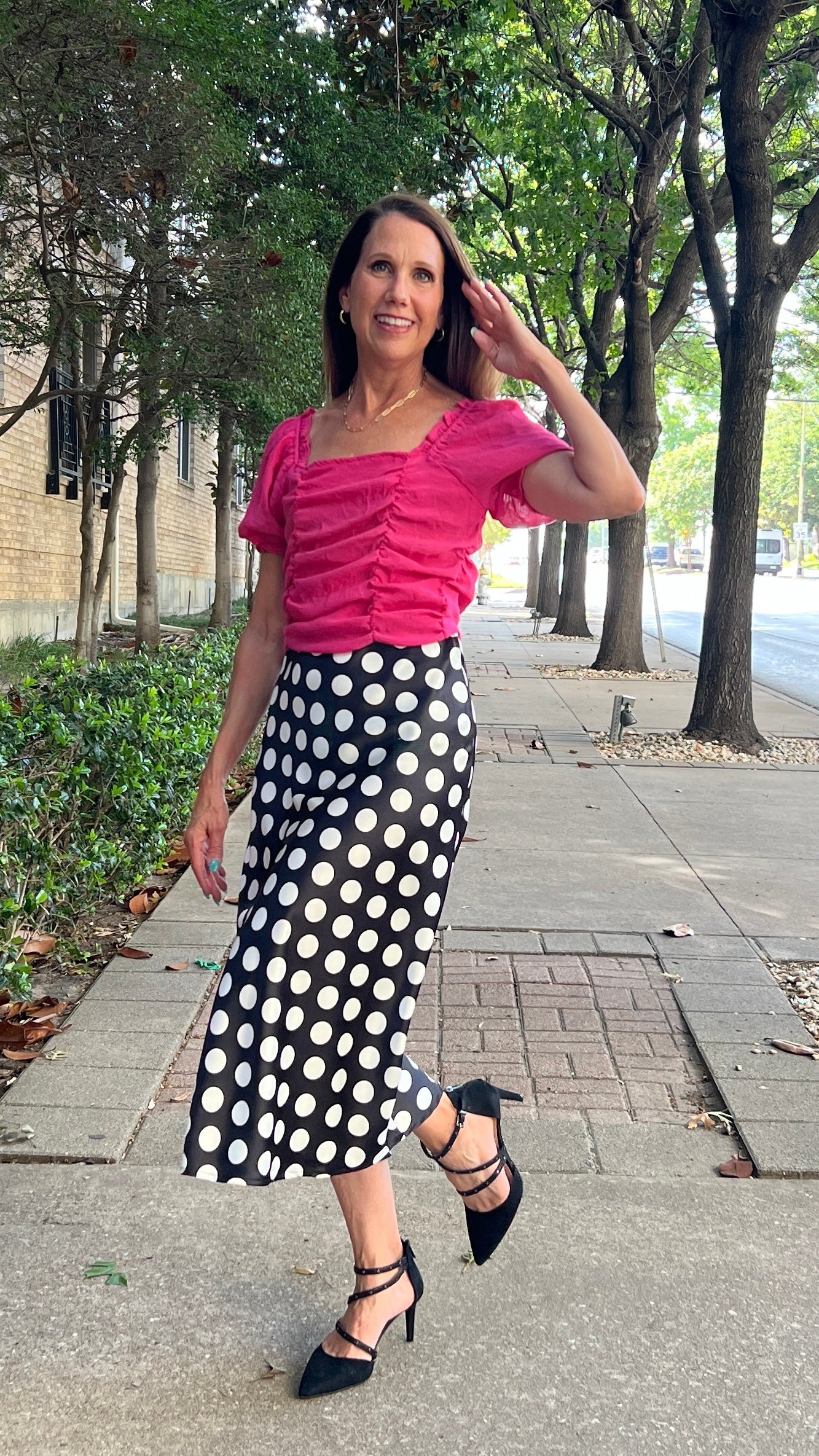 Pink polka clearance dot pencil skirt