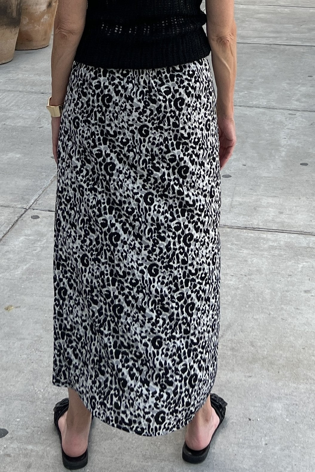 Leopard-Print Knit Skirt in Gray or Brown