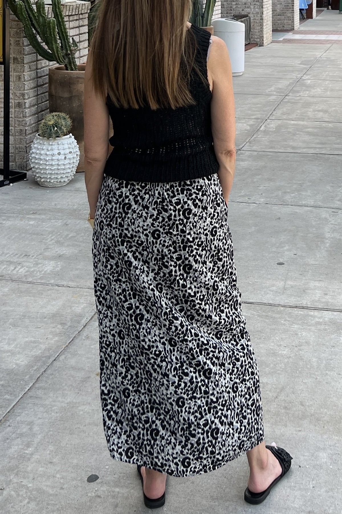 Leopard-Print Knit Skirt in Gray or Brown