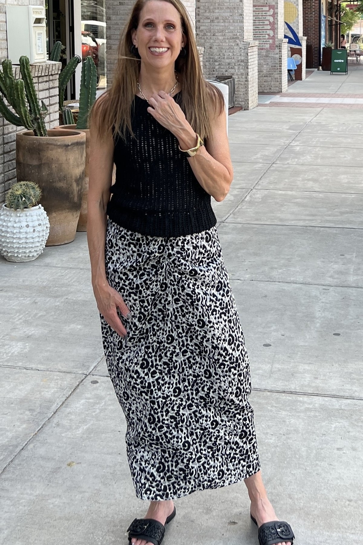 Leopard-Print Knit Skirt in Gray or Brown