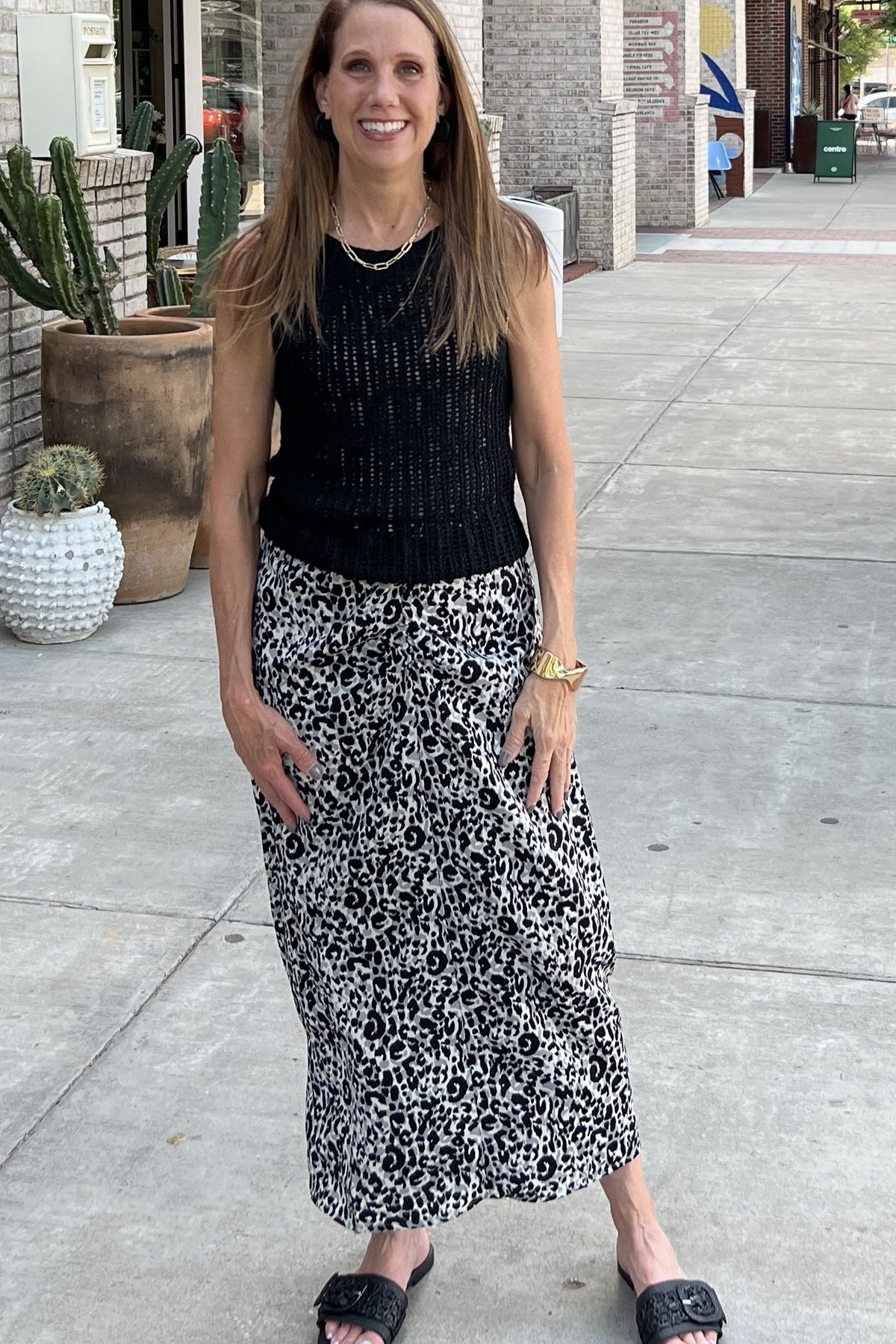 Leopard-Print Knit Skirt in Gray or Brown