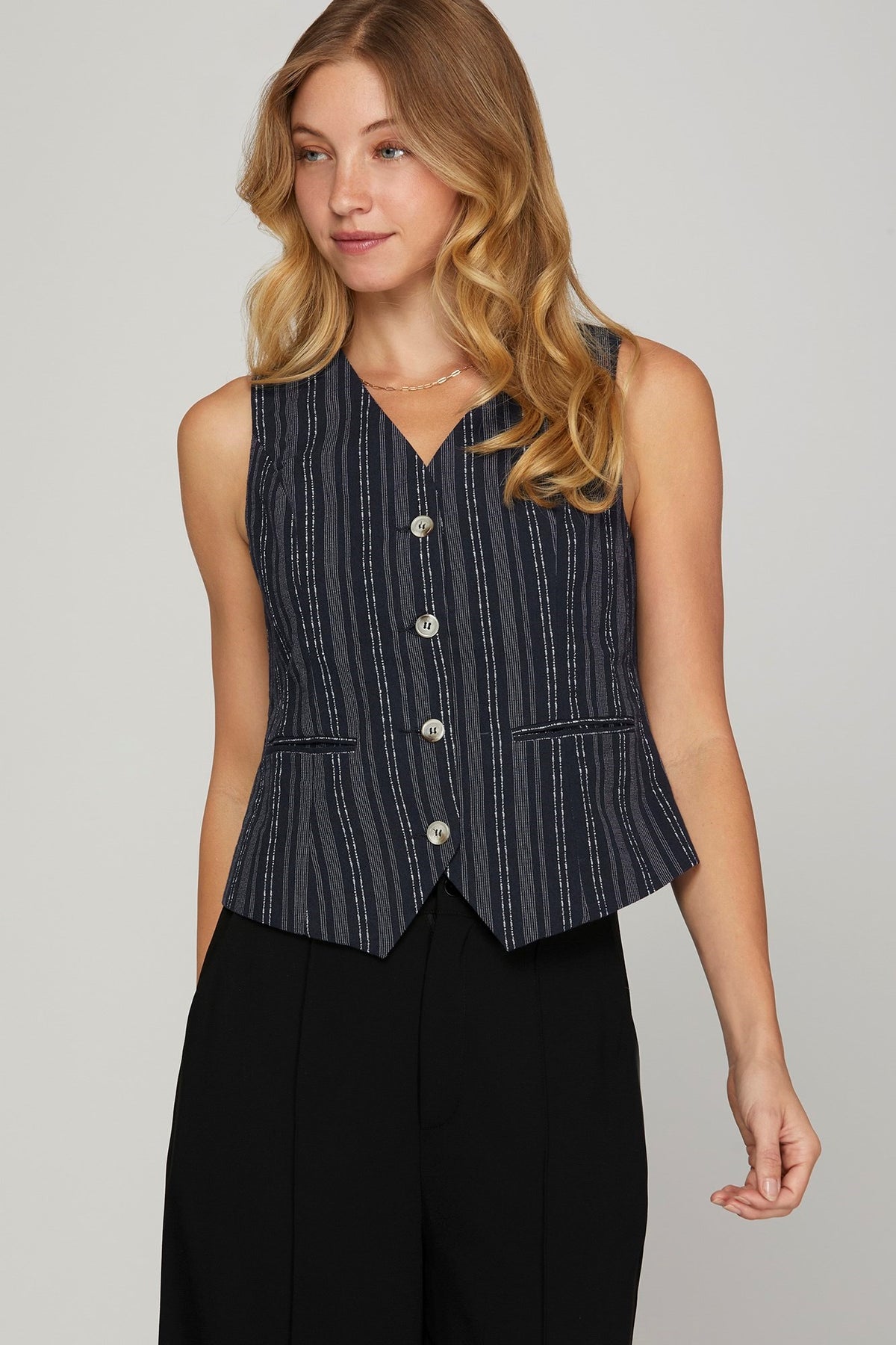 Navy Pinstripe Vest