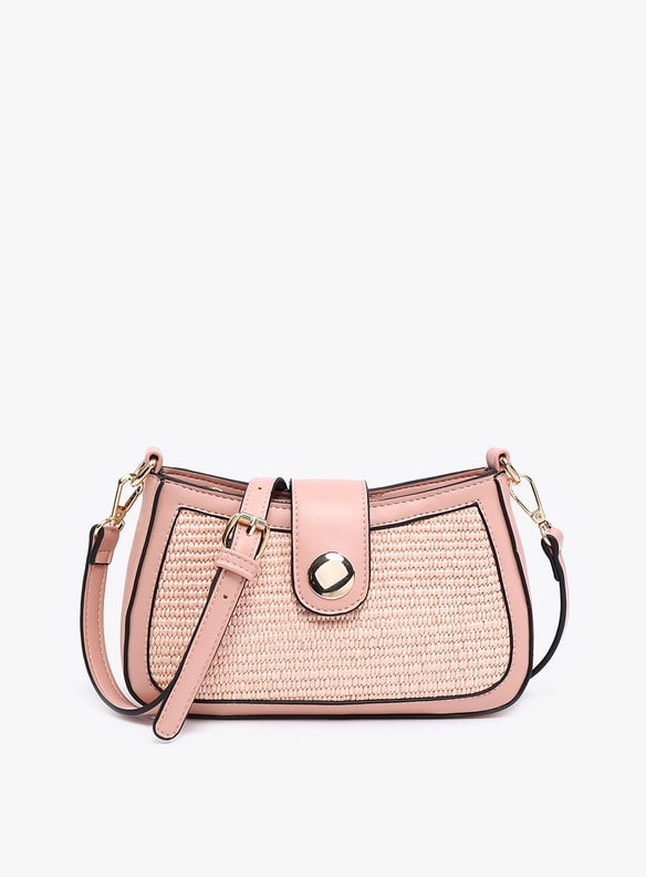 Celina Pink Straw and Leather Shoulder Handbag