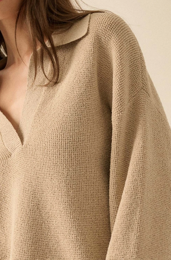 Taupe V-Neck Sweater