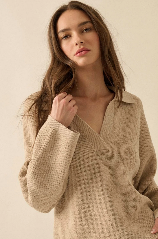 Taupe V-Neck Sweater