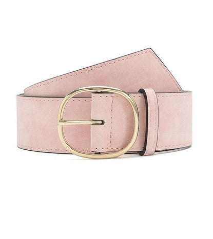 Pink/Bubblegum faux leather belt that will be a closet staple. Has a gold buckle. One size fits all.